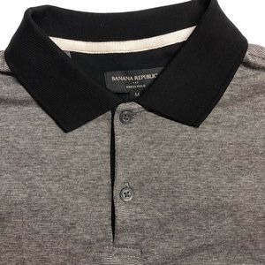 New Banana Republic Dress Polo Mens Medium Short Sleeve Black Gray Cotton NWT